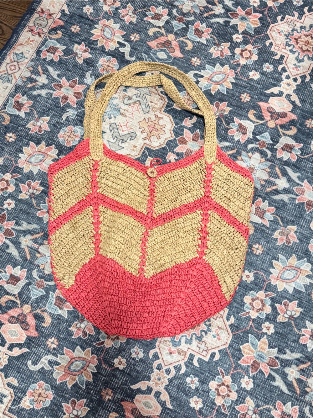 Free People Straw Tote with Coral Trim